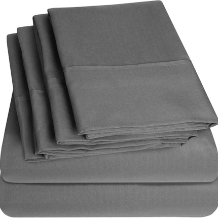 4-Piece Twin Bed Sheet Set, 1500 Series Brushed Microfiber, Deep Pocket, Gray
