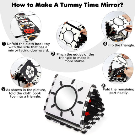 Black White Baby Toy, High Contrast Soft Book for Newborn Tummy Time 0-6M