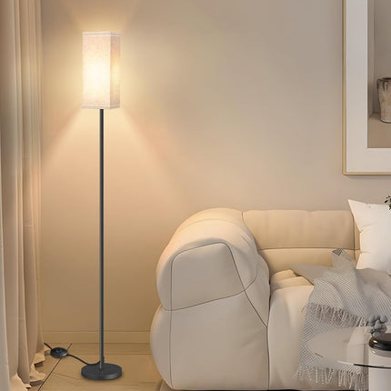 64.6" Modern Floor Lamp with Foot Switch Minimalist Standing Lamp Black Beige