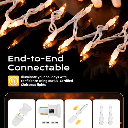 Christmas String Lights 100-Count – Clear Mini Bulbs, 26.5ft, White Wire