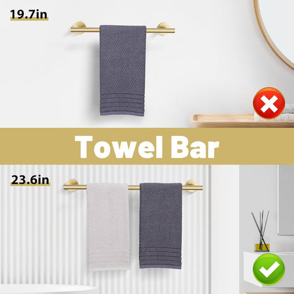 10pc Brushed Gold Bathroom Towel Bar Set, SUS304 Stainless Steel, 23.6 Inch Rack