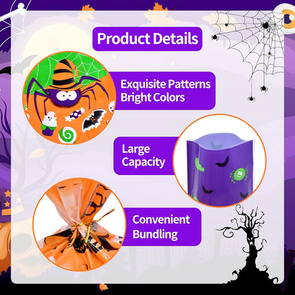 160PCS Halloween Cellophane Treat Bags, Pumpkin Ghost Witch Spider with Twist Ties