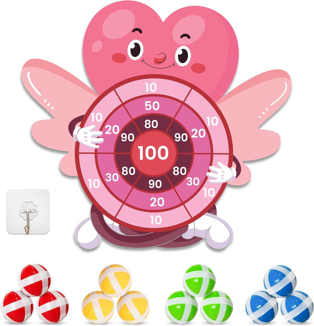 30" Large Heart Dart Board Game – 12 Sticky Balls, Indoor/Outdoor Fun for Kids & Adults