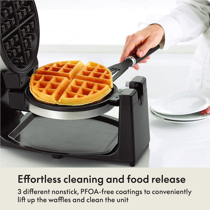 Classic Belgian Waffle Maker Rotating Design with Removable Drip Tray