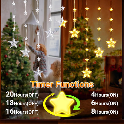 76 LED Star Curtain Lights IP65 Waterproof Rechargeable Christmas Window Lights