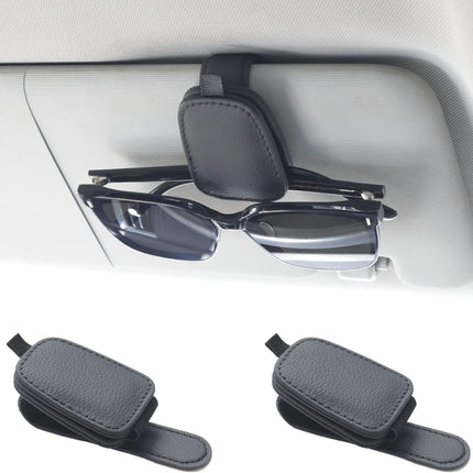 Magnetic Leather Sunglasses Holder for Car, 2 Pack Black, Car Visor Accessory