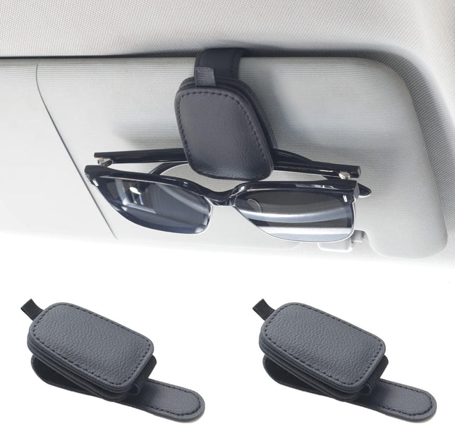 Magnetic Leather Sunglasses Holder for Car, 2 Pack Black, Car Visor Accessory