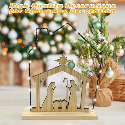 LED Wooden Nativity Scene Set – Holy Family Christmas Figurines Decor