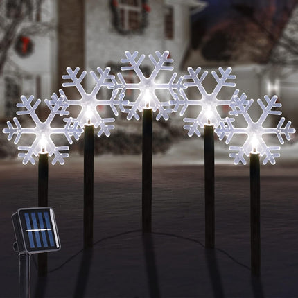 5-Pack Solar Snowflake Pathway Lights, Cool White, Outdoor Xmas Stake Markers
