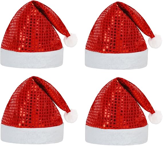 Red Sequin Santa Hat for Adults – Christmas Party Costume & Holiday Home Decor