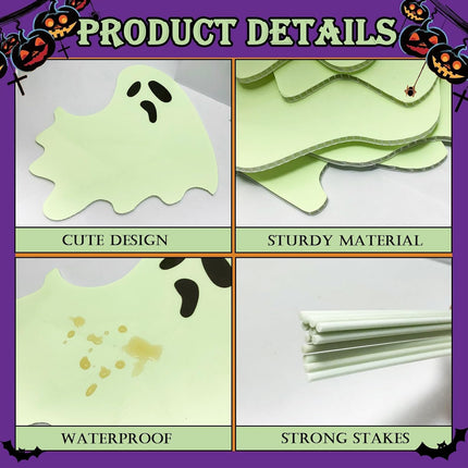 6-Piece Halloween Glow-in-the-Dark Ghost Yard Signs with Stakes, Outdoor Lawn Decor