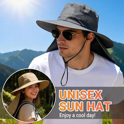 UPF 50+ Sun Hat with Neck Flap, Wide Brim, Adjustable, Foldable & Water Resistant