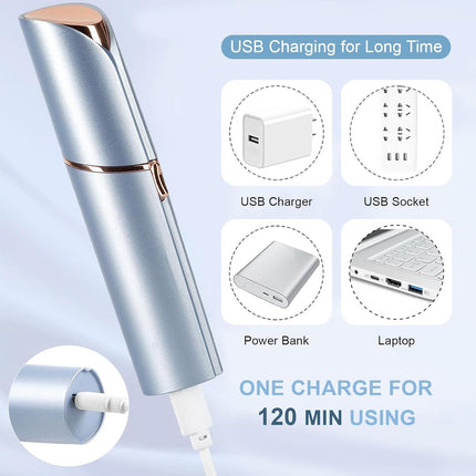 Electric Facial Hair Remover Women USB Rechargeable Painless Face Trimmer Blue