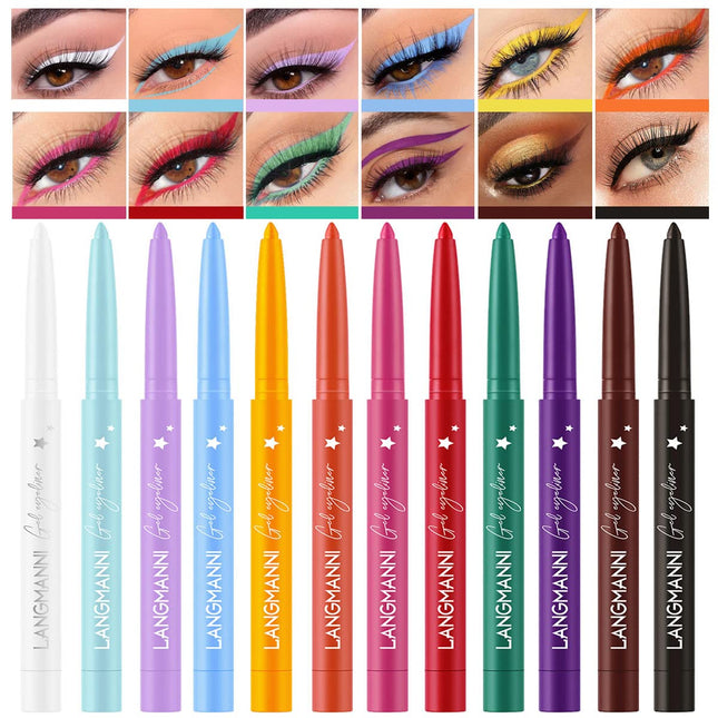 12 Colors Gel Eyeliner Pencil Set Matte Waterproof Smudge Proof Makeup