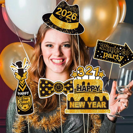 30-Piece Happy New Year 2026 Photo Booth Props – NYE Party Favors