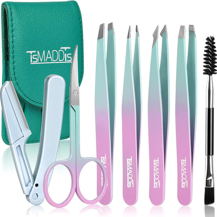 7PCS Precision Tweezers Set for Women with Eyebrow Razor & Curved Scissor