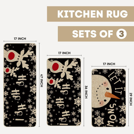 Snowman & Deer Christmas Kitchen Mats Set – Let It Snow Winter Rugs