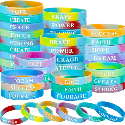 60pcs Christmas Motivational Silicone Bracelets – Rainbow Quote Wristbands