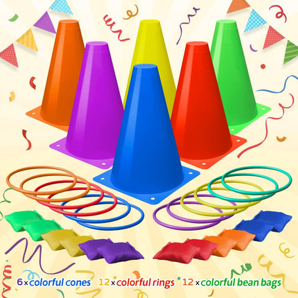 3 in 1 Carnival Games Set with Cones, Bean Bags and Ring Toss for Kids
