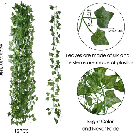12-Pack Artificial Ivy Vines – 84ft, Hanging Greenery for Home & Garden