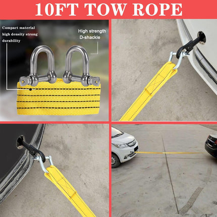 Car Roadside Emergency Kit, Jumper Cables, Tow Straps, Safety Hammer, Gloves