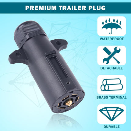 2PCS 7 Pin Trailer Plug 7 Way Round RV Blade Connector Waterproof Wiring Replacement