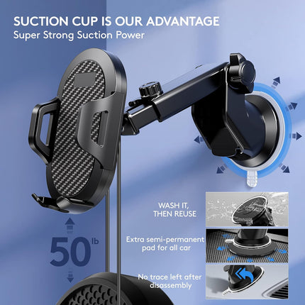 Universal Car Phone Holder Adjustable Windshield Mount, Strong Suction Cup, 4-7"