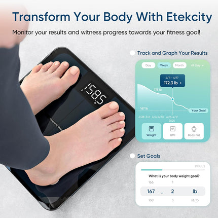 Smart Body Weight Scale: Bluetooth Digital Scale BMI, Body Fat, Muscle Mass & LED Display