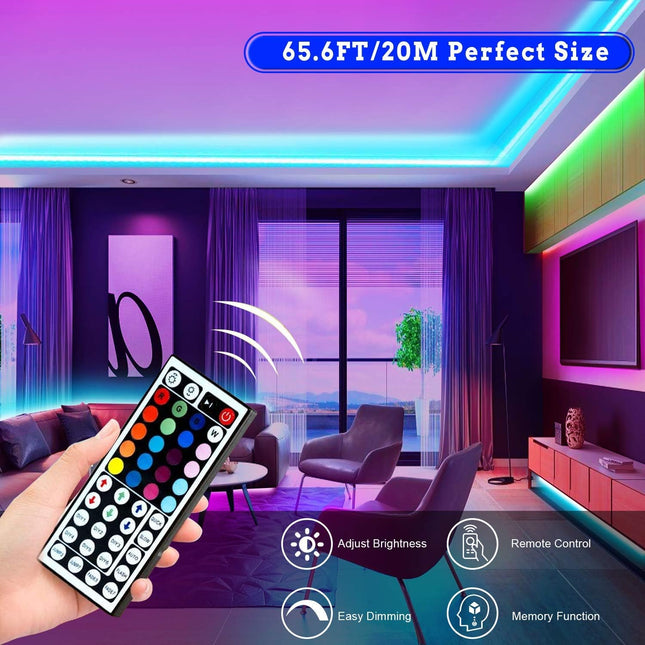 65.6ft RGB LED Strip Lights Colour Changing Kit with 44-Key IR Remote Control