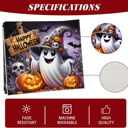 Halloween Ghost Pumpkin Table Runner 13x72in, Polyester Dining Table Decor