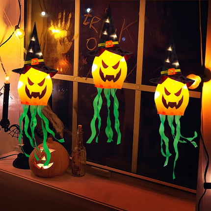 3-Piece LED Glowing Pumpkin Witch Hat Lights, Halloween Indoor Outdoor Party Decor