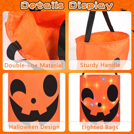 2-Piece Light-Up Halloween Trick-or-Treat Buckets, LED Glow Candy Goodie Bags