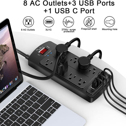 Nuetsa Surge Protector Power Strip – 8 Outlets & 4 USB Ports, 6FT Cord