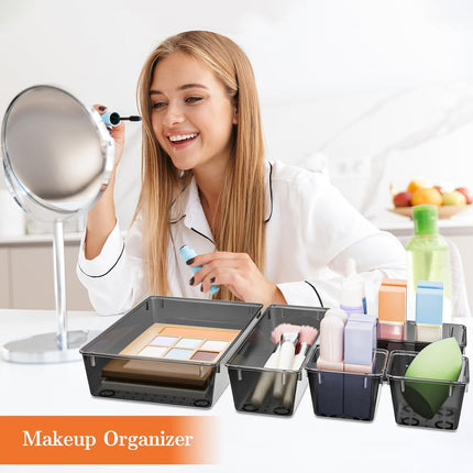 25-Piece Plastic Drawer Organizer Set – 4 Sizes for Makeup, Jewelry & More