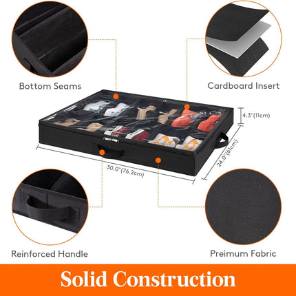 Under-Bed Shoe Organizer – Set of 2, Foldable Fabric Storage Box, Black