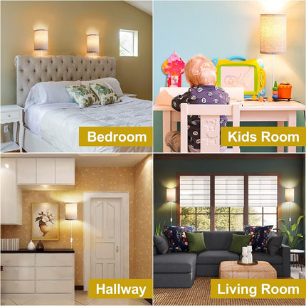 Set of 2 Plug In Wall Sconces 2700K 4000K 5000K Linen Fabric Shades On/Off