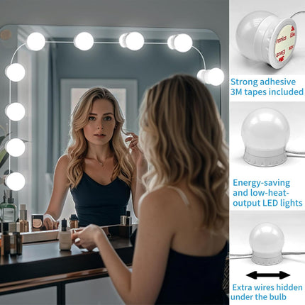12Pcs LED Vanity Mirror Lights, 3CCT, 10-Level Dimming, USB, Hollywood Style
