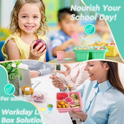 4 Pack Bento Snack Box Divided Food Storage Containers with Lids Pastel
