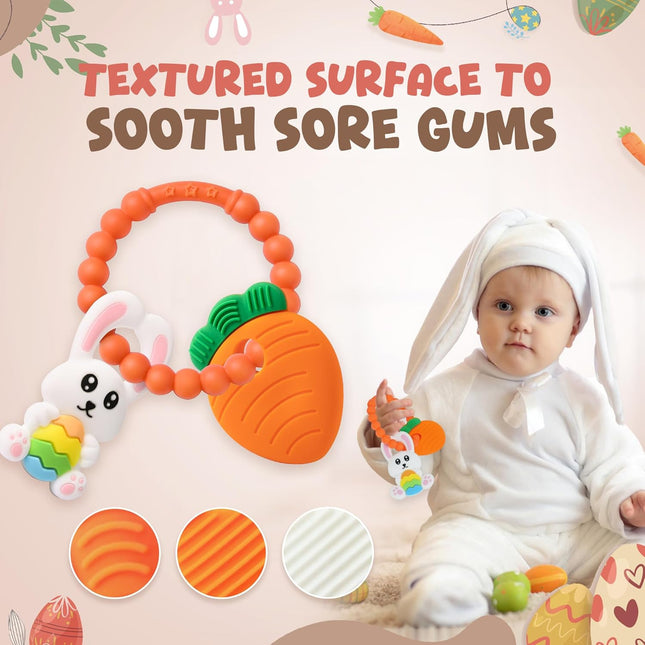 Easter Bunny Teething Toys – Silicone Egg & Carrot Baby Teether Gifts