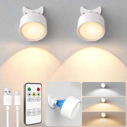 2PCS Battery Operated Wall Sconces 160H 3 Colors 4 Brightness Remote 360° Rotate