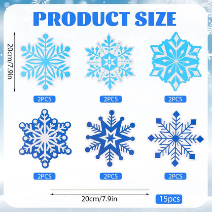 12 PCS Christmas Tree Picks – 8" Blue & White Snowflake Ornaments