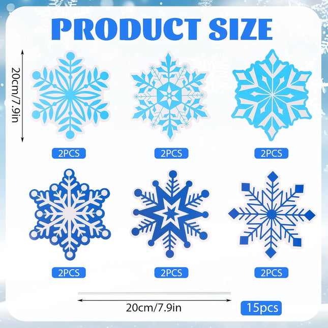 12 PCS Christmas Tree Picks – 8" Blue & White Snowflake Ornaments