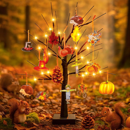 24" LED Thanksgiving Table Tree with Wooden Ornaments Harvest Home Office Decor