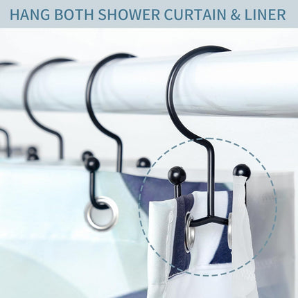12 Piece Shower Curtain Hooks Double Glide Rings for Bathroom Rods