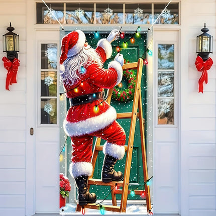 Merry Christmas Santa Claus Door Cover Banner 71x35" – Holiday Hanging Decor
