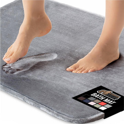 GRIP Memory Foam Bath Rug 24x17 – Soft, Absorbent, Machine Washable, Gray