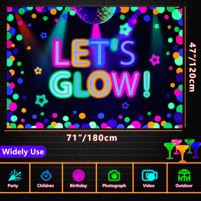 Colorful Neon Party Backdrop – 6x4ft Glow in the Dark Decoration for Kids