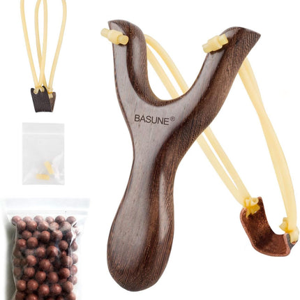 Solid Wooden Slingshot – Classic Hunting & Outdoor Catapult, Deep Brown