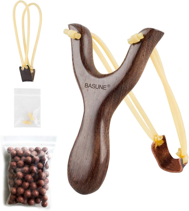 Solid Wooden Slingshot – Classic Hunting & Outdoor Catapult, Deep Brown