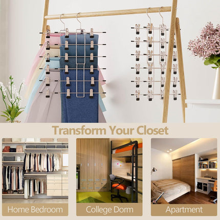 2 Pack 6 Tier Pants Hangers with Clips Space Saving Closet Organizer Swivel